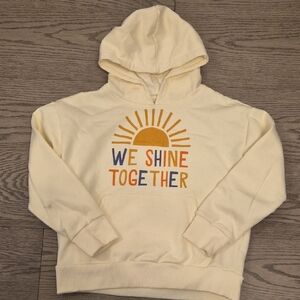 Wonder Co. Kids Cream Hoodie with Sun "We Shine Together" Graphic, Size M, 8-10